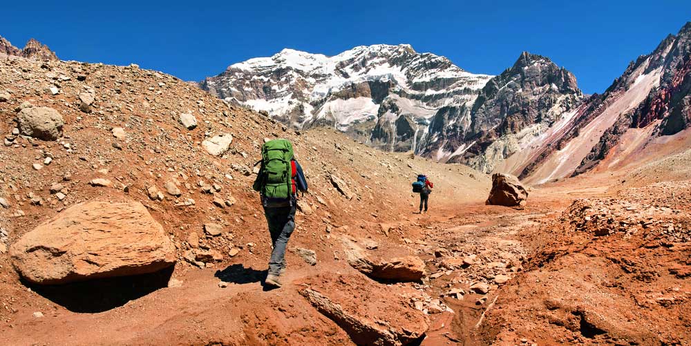 Wanderer auf dem Weg zum Cerro Aconcagua